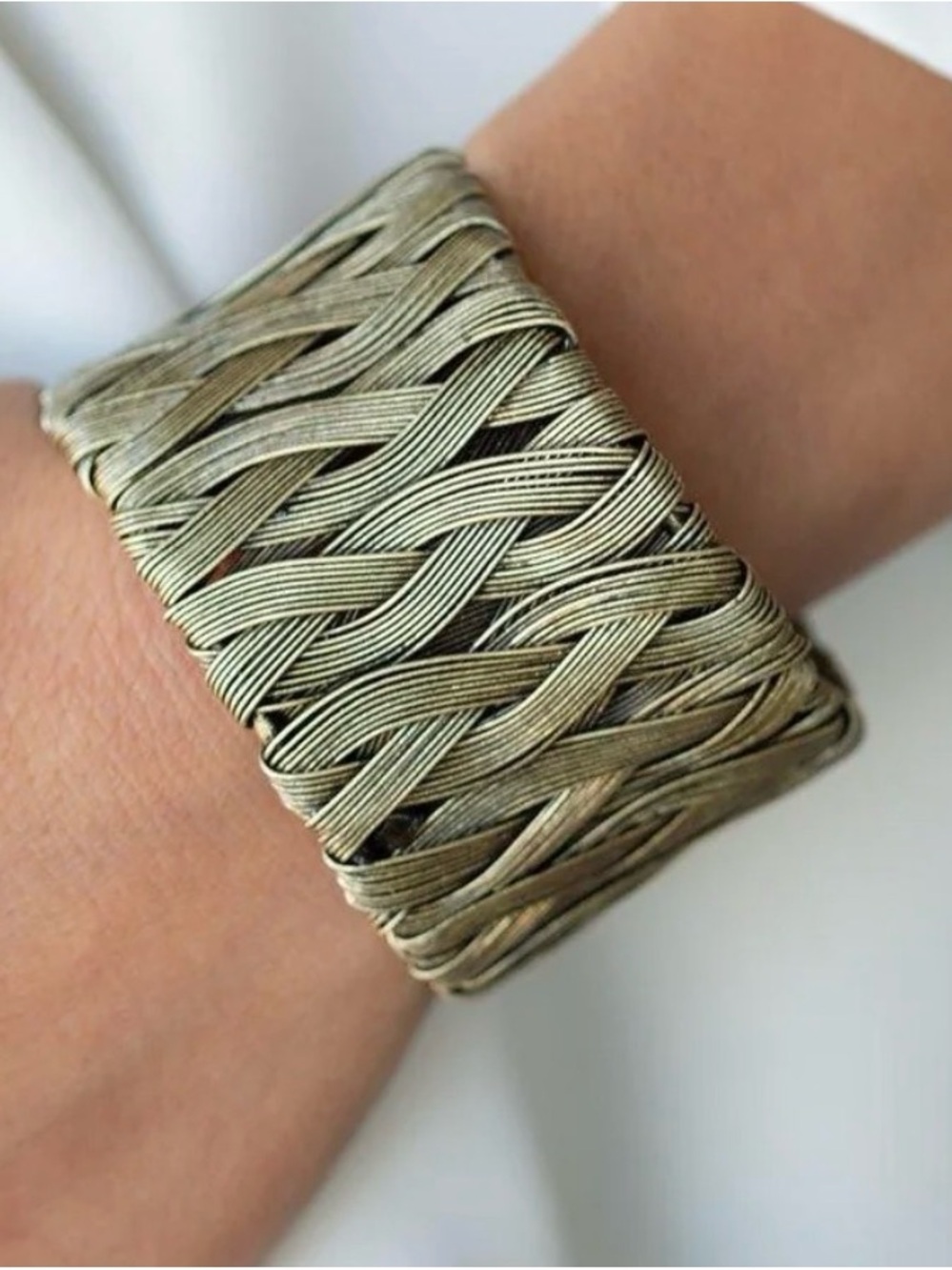 Woven Metal Statement Cuff Bracelet - Brass
